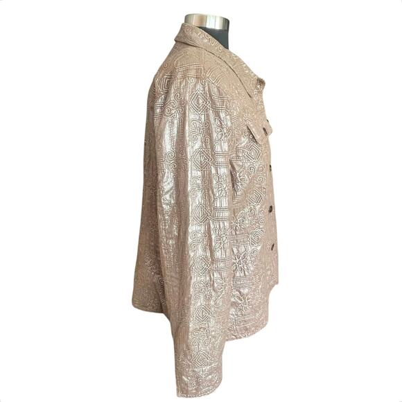 Coldwater Creek Taupe Shimmer Embroidered Cotton Blazer LARGE Work Career Travel - Picture 2 of 8